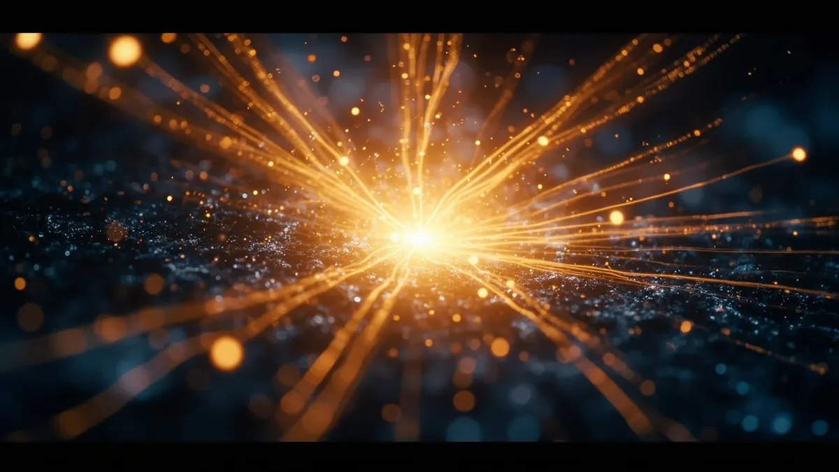 Golden light emerging from neural lattice symbolizing AI breakthrough